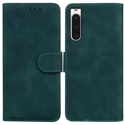 For Sony Xperia 10 V PU Leather Cover Solid Color Wallet Stand Protective Phone Case - Green