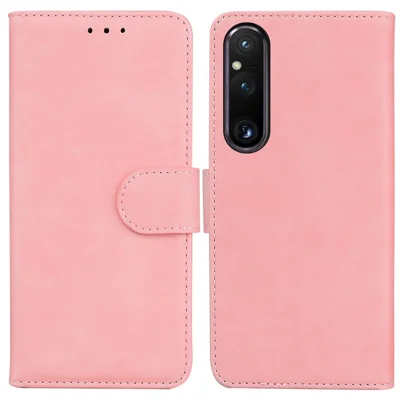For Sony Xperia 1 V Solid Color PU Leather Wallet Case Magnetic Clasp Flip Stand Phone Cover - Pink