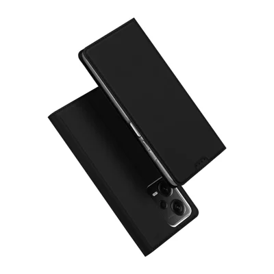 DUX DUCIS Skin Pro Series Leather Phone Case for Xiaomi Redmi Note 12 Pro+ 5G , Card Holder Stand Cover - Black