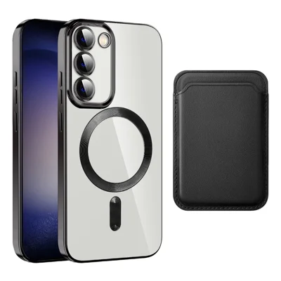 For Samsung Galaxy S23 TPU + PC Clear Phone Case Magnetic Phone Cover with Card Holder - Black