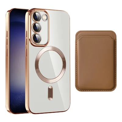 Für Samsung Galaxy S23 TPU + PC Clear Phone Case Magnetic Phone Deckung Mit Kartenhalter - Braun