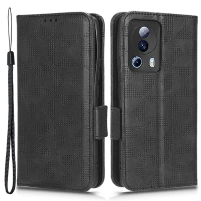 For Xiaomi 13 Lite / Civi 2 5G Leather Phone Wallet Case Imprinted Triangle Pattern Stand Smartphone Cover - Black
