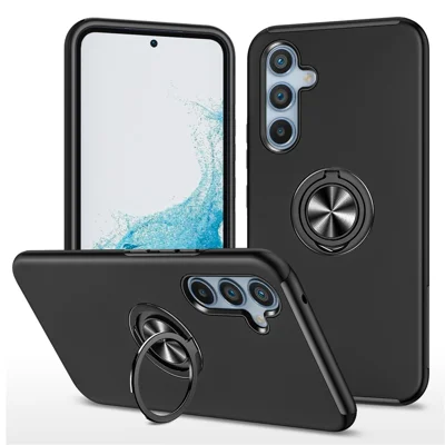 For Samsung Galaxy A54 5G PC+TPU Drop-proof Cover Rotary Ring Kickstand Phone Case - Black