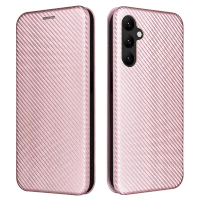Für Samsung Galaxy A24 4G (162,1 x 77,6 x 8,3 mm) Ständer-Handyhülle aus PU-Leder mit Kartenfach, Carbon-Optik, Smartphone-Case – Roségold