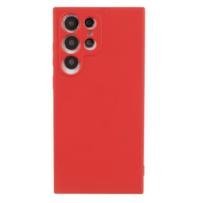 For Samsung Galaxy S22 Ultra 5G TPU Anti-Slip Rubberized Phone Case Fiber Lining Camera Lens Protective Cover - Red