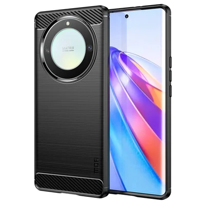 MOFI JK TPU-serie-1 til Honor X9a 5G / X40 5G / Magic5 Lite 5G telefonbeskyttelse i kulfiber med penselstreg, blød TPU-dæksel - Sort