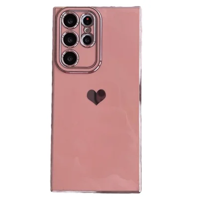 For Samsung Galaxy S23 Ultra Love Heart 6D Plating Phone Cover Soft TPU Camera Protection Case - Pink