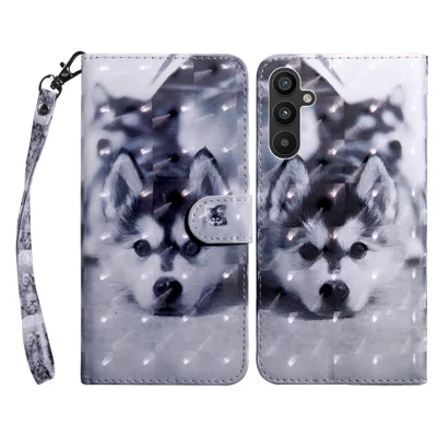 For Samsung Galaxy A34 5G Phone Stand Case PU Leather 3D Pattern Printing Wallet Cover - Husky