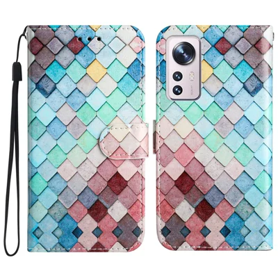 For Xiaomi 12 Pro 5G / 12S Pro 5G / 12 Pro (Dimensity) 5G Phone Case Pattern Printing PU Leather Flip Cover with Wallet - Grids
