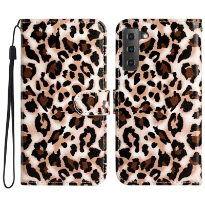 For Samsung Galaxy S22 5G Pattern Printing PU Leather Phone Case Wallet Stand Flip Shockproof Cover - Leopard Print