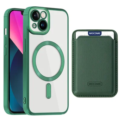 Für iPhone 13 6,1 Zoll TPU + PC Handyhülle Stoßfest Magnetische Abdeckung mit Kartentasche - Schwärzlich Grün