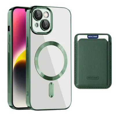 Per iPhone 14 Custodia protettiva magnetica anti-caduta in TPU + PC con portacard - Verde Scuro