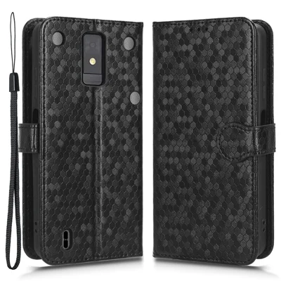 For ZTE Blade A32 Stand Wallet Phone Case Dot Pattern Imprinted Leather Phone Cover - Black