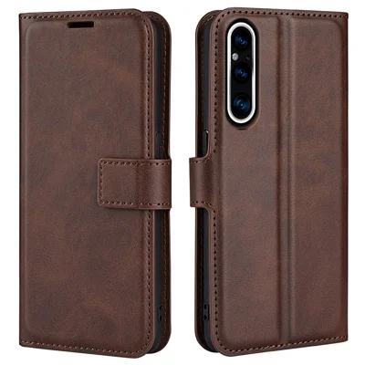 Portemonnee hoesje voor Sony Xperia 1 V met stand en kalfsstructuur PU-leer - Bruin