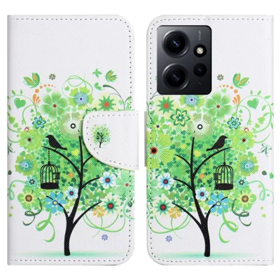 Til Xiaomi Redmi Note 12 4G Ståtelefon Læderetui Wallet Mønstertryk Telefondæksel - Grøn Træ