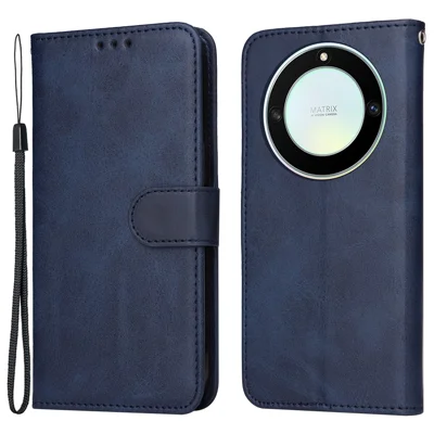 For Honor X40 5G / X9a 5G / Magic5 Lite 5G PU Leather Phone Case Stand Wallet Calf Texture Smartphone Cover - Blue