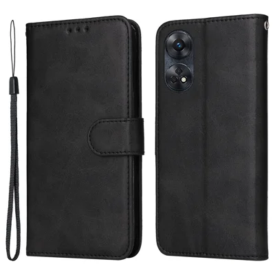 For Oppo Reno8 T 4G Phone Leather Case Calf Texture Stand Wallet Protective Phone Cover - Black