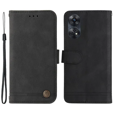 For Oppo Reno8 T 4G Leather Wallet Cases Skin Touch Phone Cover Stand with Strap - Black