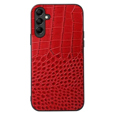 For Samsung Galaxy A24 4G (162.1 x 77.6 x 8.3mm) Phone Cover Genuine Cowhide Leather Coated PC+TPU Crocodile Texture Phone Case - Red