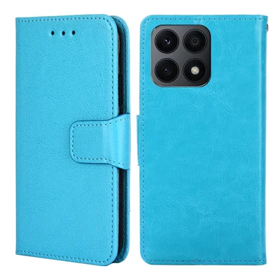For Honor X8a 4G Shockproof Leather Wallet Phone Case Folding Stand Cover - Baby Blue