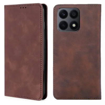 For Honor X8a 4G Card Holder PU Leather Flip Case Stand Skin-touch Feeling Cell Phone Cover - Dark Brown