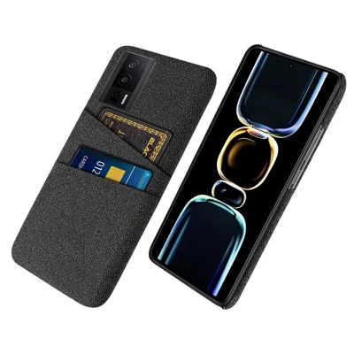 Чехол для Xiaomi Poco F5 Pro 5G / Redmi K60 Pro 5G / K60 5G жесткий из поликарбоната и ткани с 2 кармашками для карт - Черный