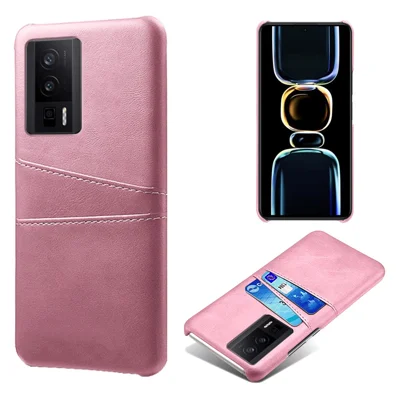 Capa de Telemóvel de Couro PU + PC Rígido para Xiaomi Poco F5 Pro 5G / Redmi K60 Pro 5G / K60 5G, Suporte Duplo para Cartões, Capa Fina e Protetora - Dourado Rosa