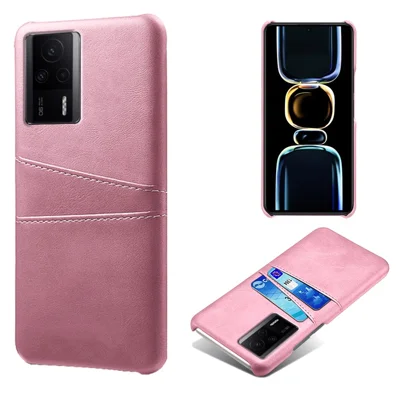 For Xiaomi Redmi K60E 5G Phone Case with 2 Card Slots Pocket PU Leather + Hard PC Protective Cover - Rose Gold