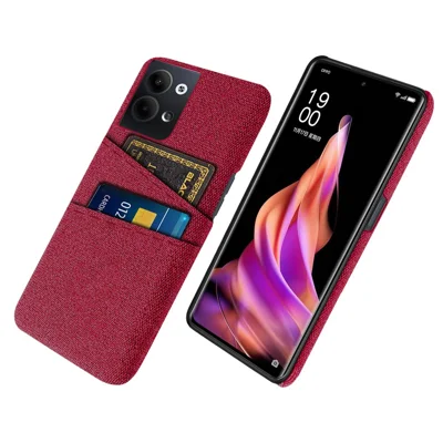 For Oppo Reno9 5G / Reno9 Pro 5G Protective Cover Hard PC + Cloth Phone Case with 2 Card Slots - Red