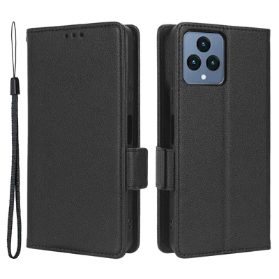 For T-Mobile REVVL 6 5G / T Phone 5G / Telekom T Phone 5G Leather Phone Case Wallet Litchi Texture Phone Stand Cover - Black