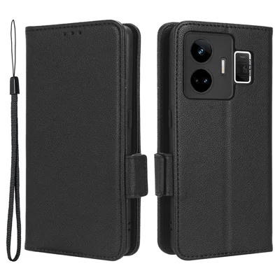 Für Realme GT Neo 5 5G / GT3 5G Dual Magnetic Clasp Cover Wallet Stand Litchi Texture PU Leather+TPU Phone Case - Schwarz