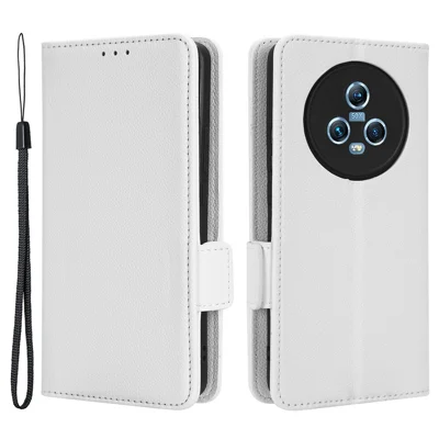 For Honor Magic5 Phone Cover Stand Wallet Litchi Texture PU Leather Dual Magnetic Clasp Phone Case - White