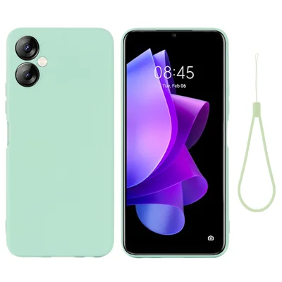 For TECNO Spark 9T 4G / Spark 9 Pro 4G Anti-Scratch Soft Lining Protective Cover Liquid Silicone Phone Case with Strap - Green