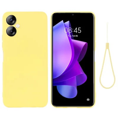 For TECNO Spark 9T 4G / Spark 9 Pro 4G Anti-Scratch Soft Lining Protective Cover Liquid Silicone Phone Case with Strap - Yellow
