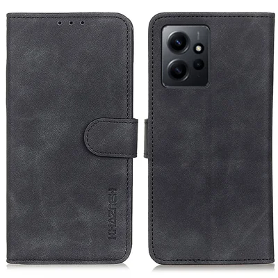 KHAZNEH til Xiaomi Redmi Note 12 4G stående telefonbeskyttelse med retrostruktur, wallet, PU-læder telefoncover - Sort