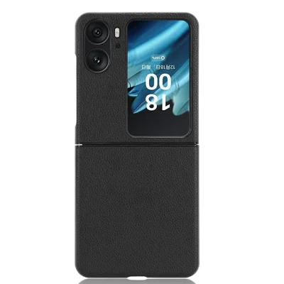 For Oppo Find N2 Flip 5G Litchi Texture PU Leather Coated PC Case Folding Phone Protective Cover - Black