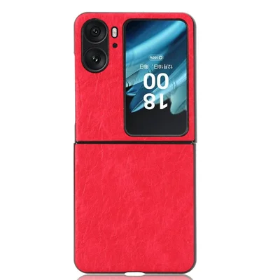 For Oppo Find N2 Flip 5G Back Case Textured PU Leather Coated PC Phone Protective Cover - Red