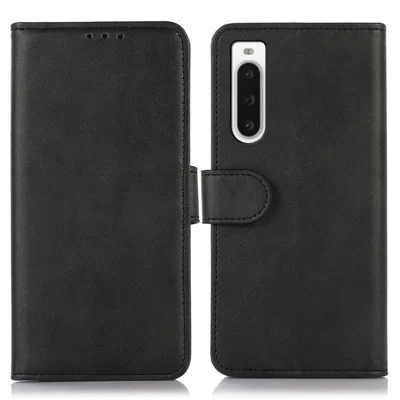 For Sony Xperia 10 V Cowhide Texture Mobile Phone Cover Leather Stand Wallet Cell Phone Case - Black