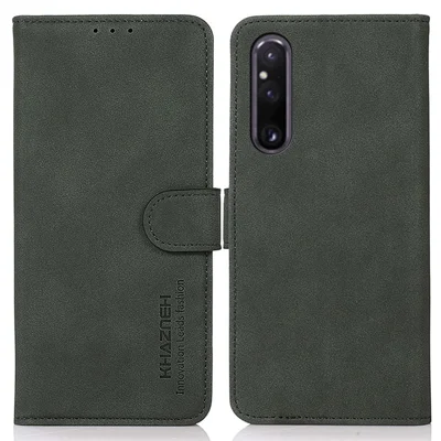 KHAZNEH voor Sony Xperia 1 V Anti-verblekend Leren Telefoonhoesje met Stand en Portemonnee, Gestreept Oppervlak - Groen