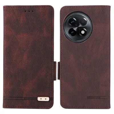 For OnePlus Ace 2 5G / 11R 5G Anti-scratch Magnetic PU Leather Anti-drop Case Hardware Decor Wallet Stand Shell - Coffee