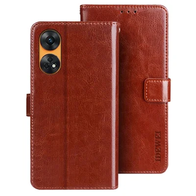 IDEWEI For Oppo Reno8 T 4G PU Leather+TPU Wallet Phone Cover Stand Phone Case Crazy Horse Texture Shell - Brown