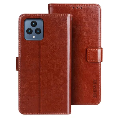 IDEWEI For T-Mobile REVVL 6 5G Wallet Cover Stand Phone Case Crazy Horse Texture PU Leather Shell - Brown