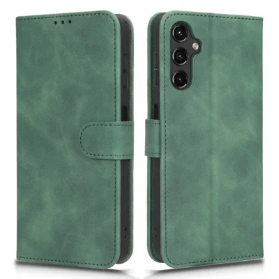 For Samsung Galaxy A24 4G (162.1 x 77.6 x 8.3mm) Skin-touch Phone Case Stand Wallet TPU+PU Leather Shockproof Phone Cover - Green