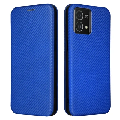 For Motorola Moto G Stylus 5G (2023) Leather Phone Case with Card Holder Carbon Fiber Texture Stand Cover - Blue
