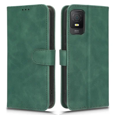 For TCL 403 Mobile Phone Case Stand Wallet Shockproof TPU+PU Leather Phone Cover - Green