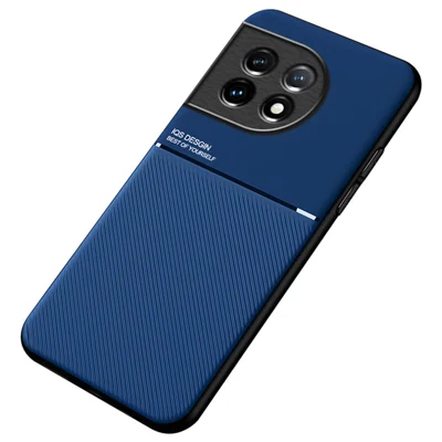 Lines Imprinted Slim Case for OnePlus 11 5G PU Leather TPU Case Anti-Scratch Phone Cover - Blue