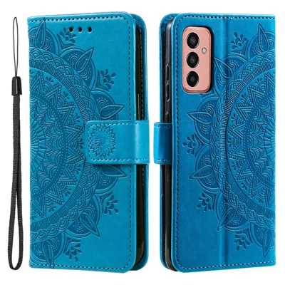 Para Samsung Galaxy M14 5G Wallet Stand Flip Cover Mandala Flower Pattern Leather Phone Case - Azul