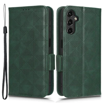 For Samsung Galaxy A24 4G (162.1 x 77.6 x 8.3mm) Leather Phone Case Imprinted Triangle Anti-Fall Wallet Phone Cover - Green
