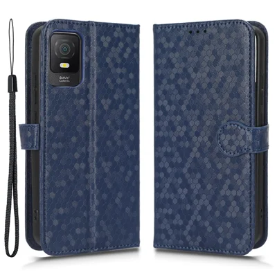 Phone Leather Case for TCL 403 Dot Pattern Imprinted Stand Wallet Smartphone Cover - Dark Blue