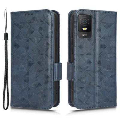 For TCL 403 Leather Stand Wallet Phone Case Imprinted Triangle Cellphone Cover - Blue